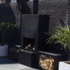 GardenMaxX Gartenkamin Pinacate Black Outdoor-Kamin mit Holzdepots